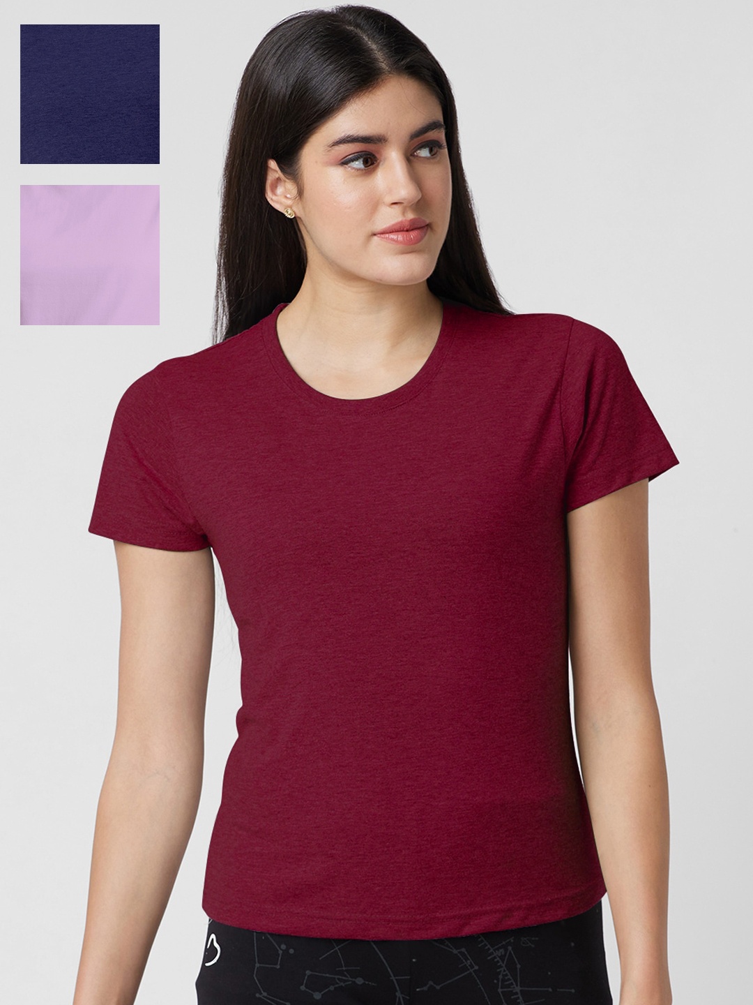 

NOIRA Pack Of 3 Round Neck Cotton T-shirts, Maroon