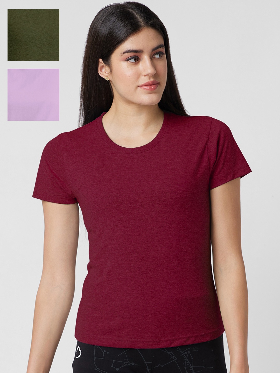 

NOIRA Pack Of 3 Cotton T-shirt, Maroon
