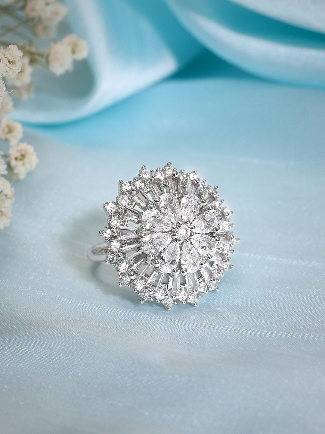 

Rubans Silver-Plated AD Studded Adjustable Finger Ring