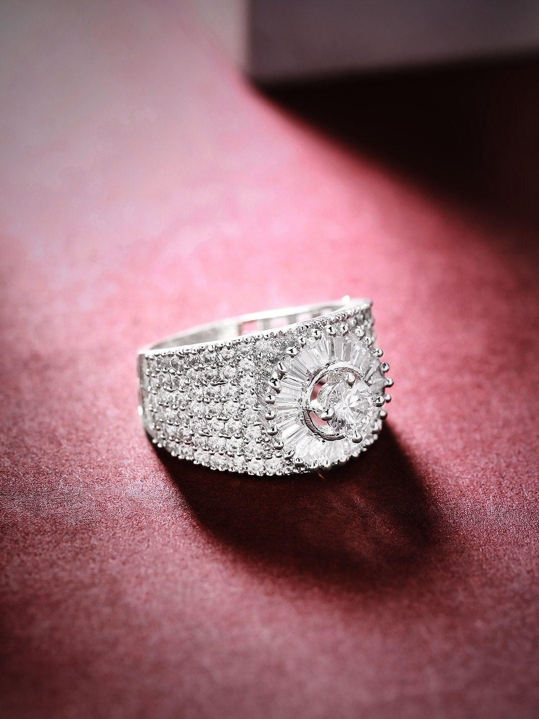 

Rubans Silver-Plated AD Studded Finger Ring
