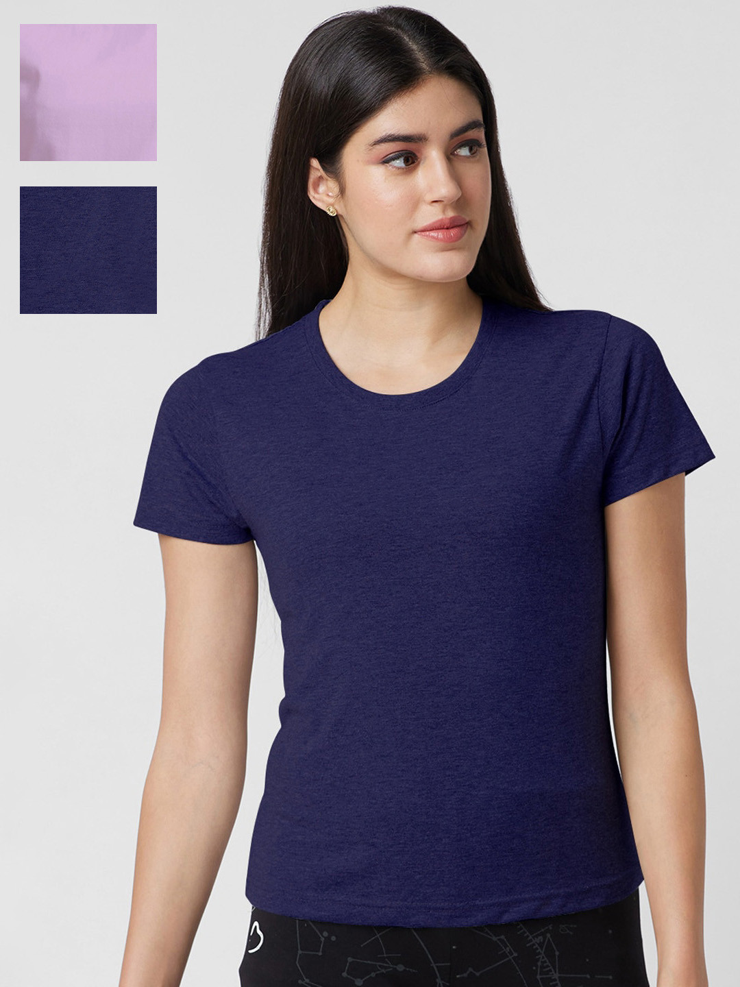 

NOIRA Pack Of 3 Cotton Round Neck Lounge T-Shirts, Navy blue