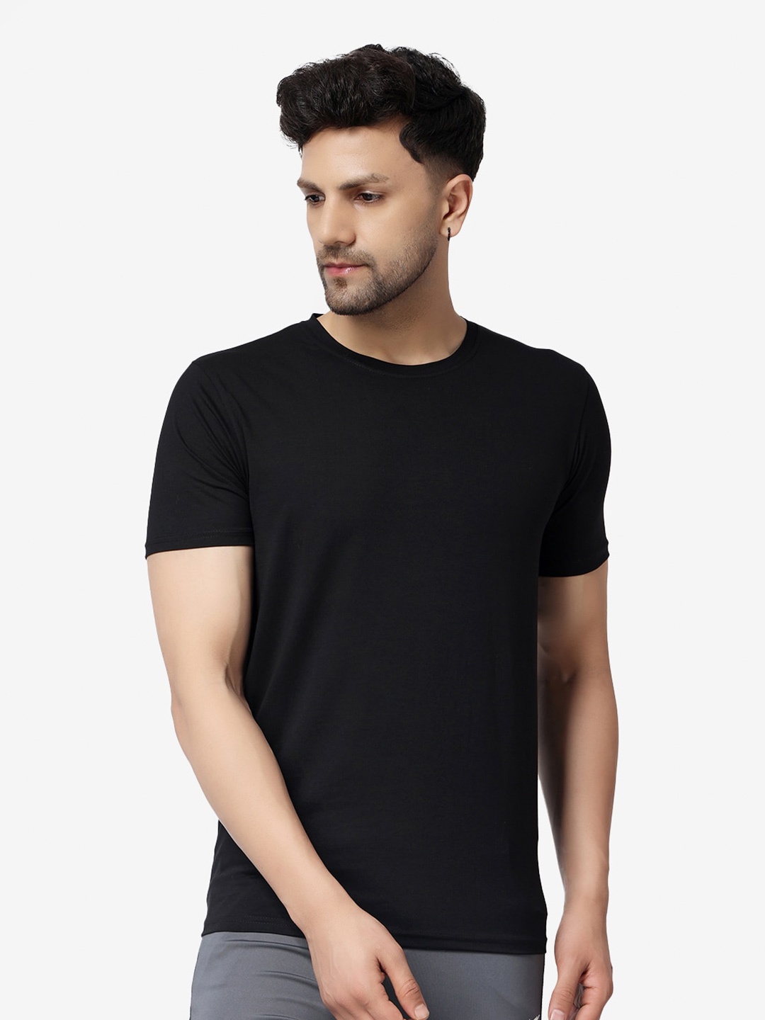 

The Label Bar Round Neck Short Sleeve Gym T-shirt, Black