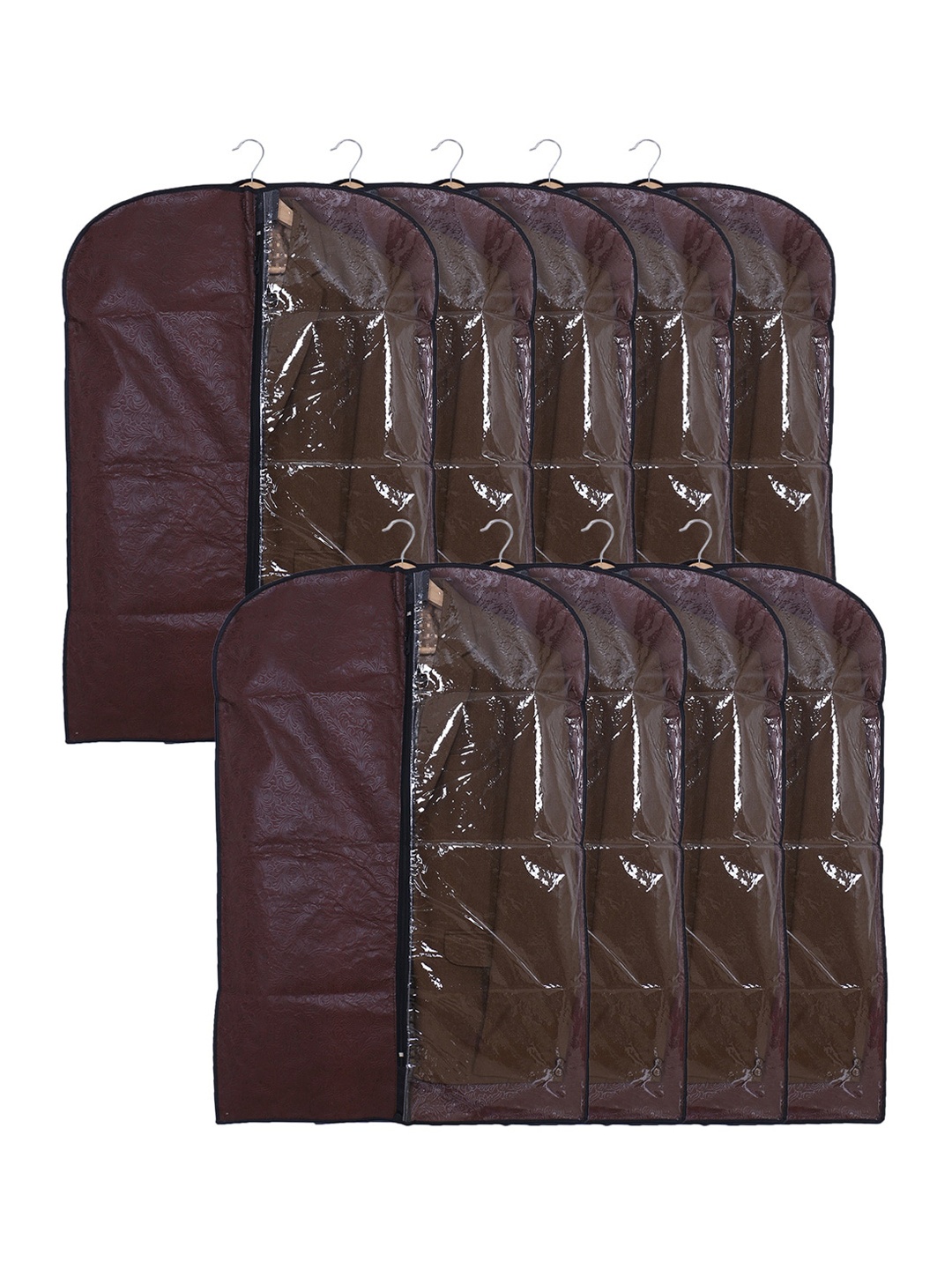 

Kuber Industries Brown 9-Pcs Embossed Self Design Half Transparent Coat Covers
