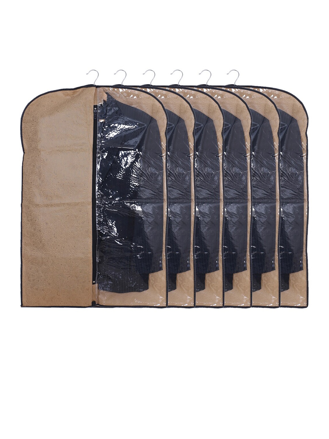 

Kuber Industries Coffee-Brown 6-Pcs Self Design Half Transparent Coat Covers