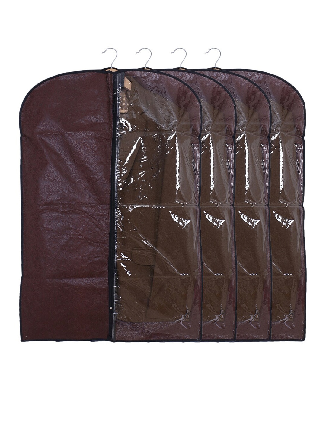 

Kuber Industries Brown 4-Pcs Embossed Self Design Half Transparent Coat Covers
