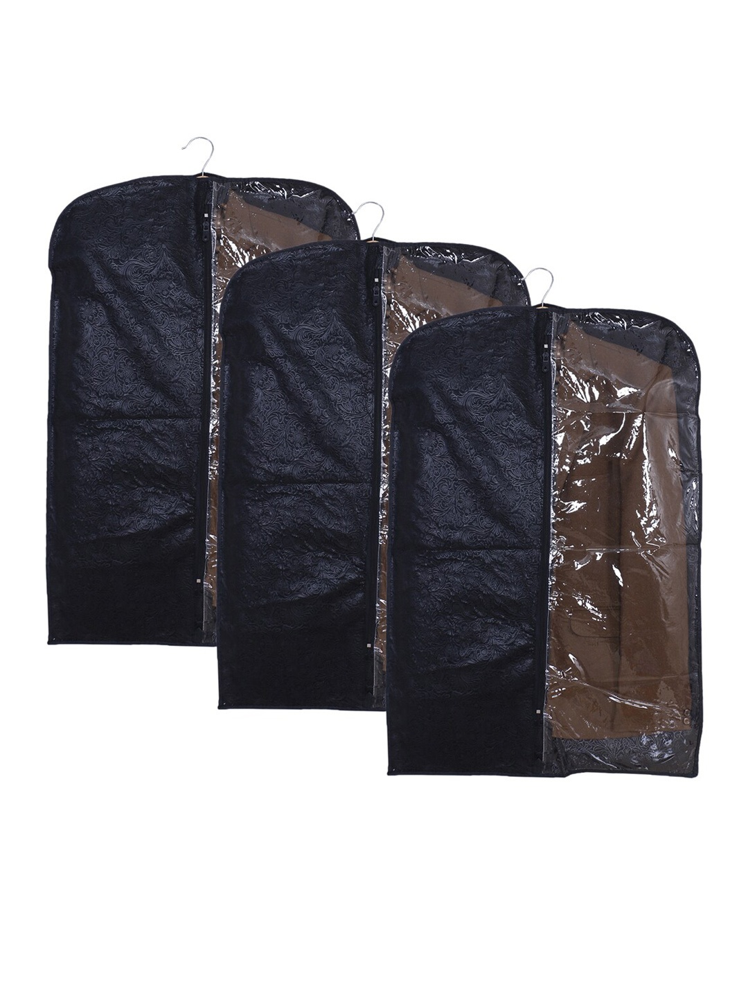 

Kuber Industries Black & Transparent 3Pcs Embossed Design Foldable Coat Covers