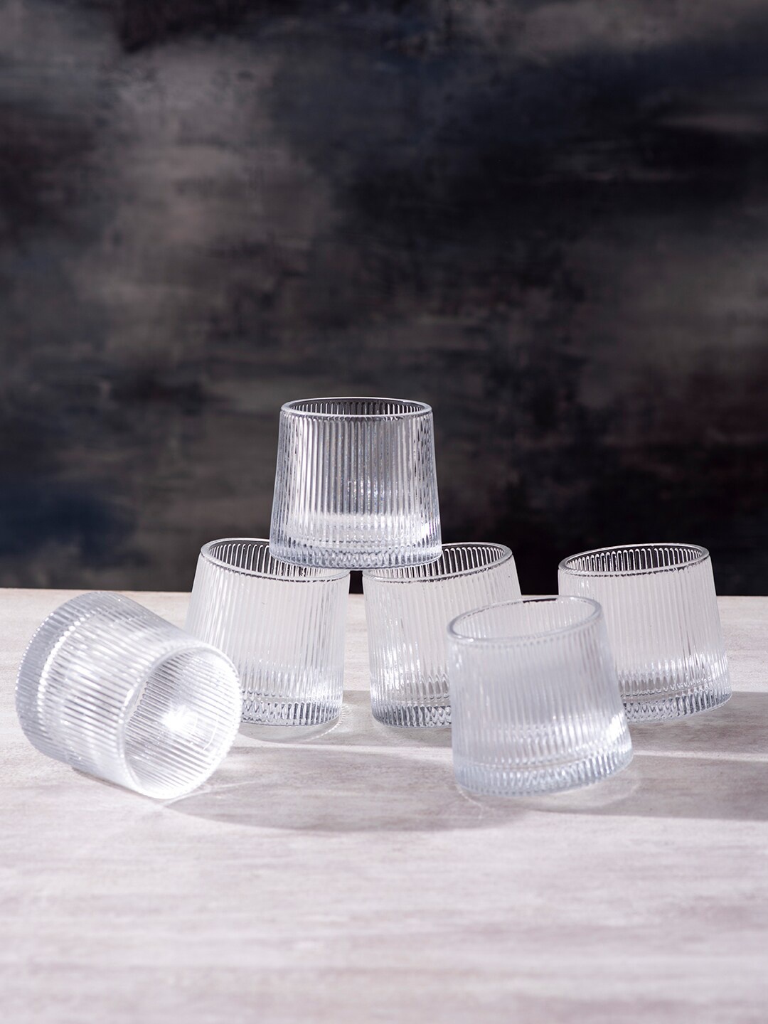 

nestroots Transparent 6 Pieces Textured Whiskey Glasses - 350ml Each