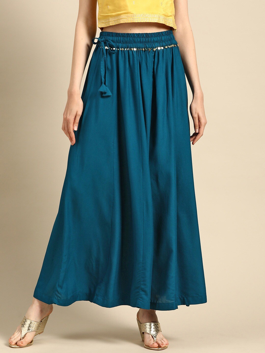 

TAG 7 Women Flared Elasticated Ethnic Palazzos, Blue
