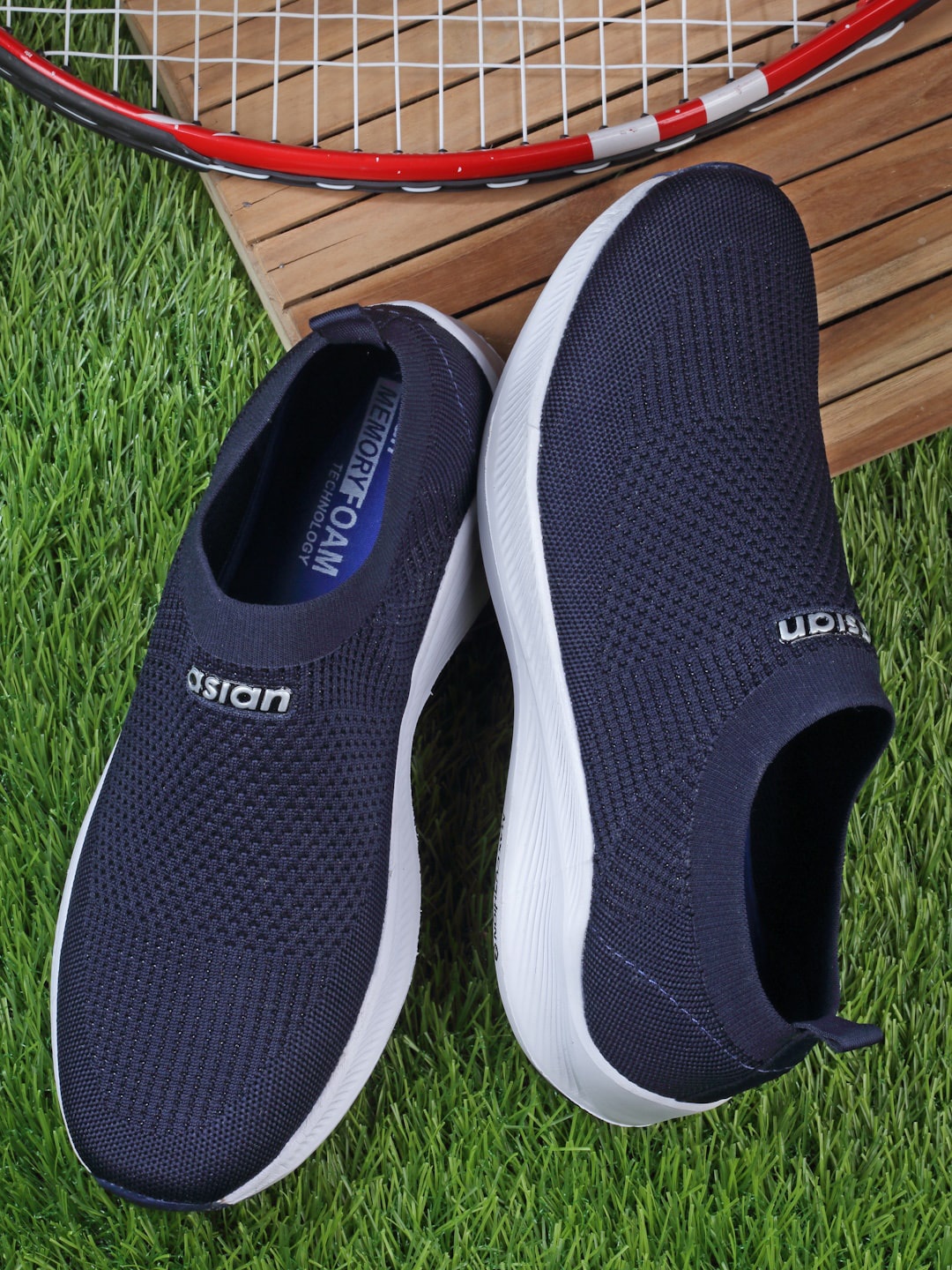 

ASIAN Men Round Toe Slip-On Lightweight Sports Sneakers, Navy blue