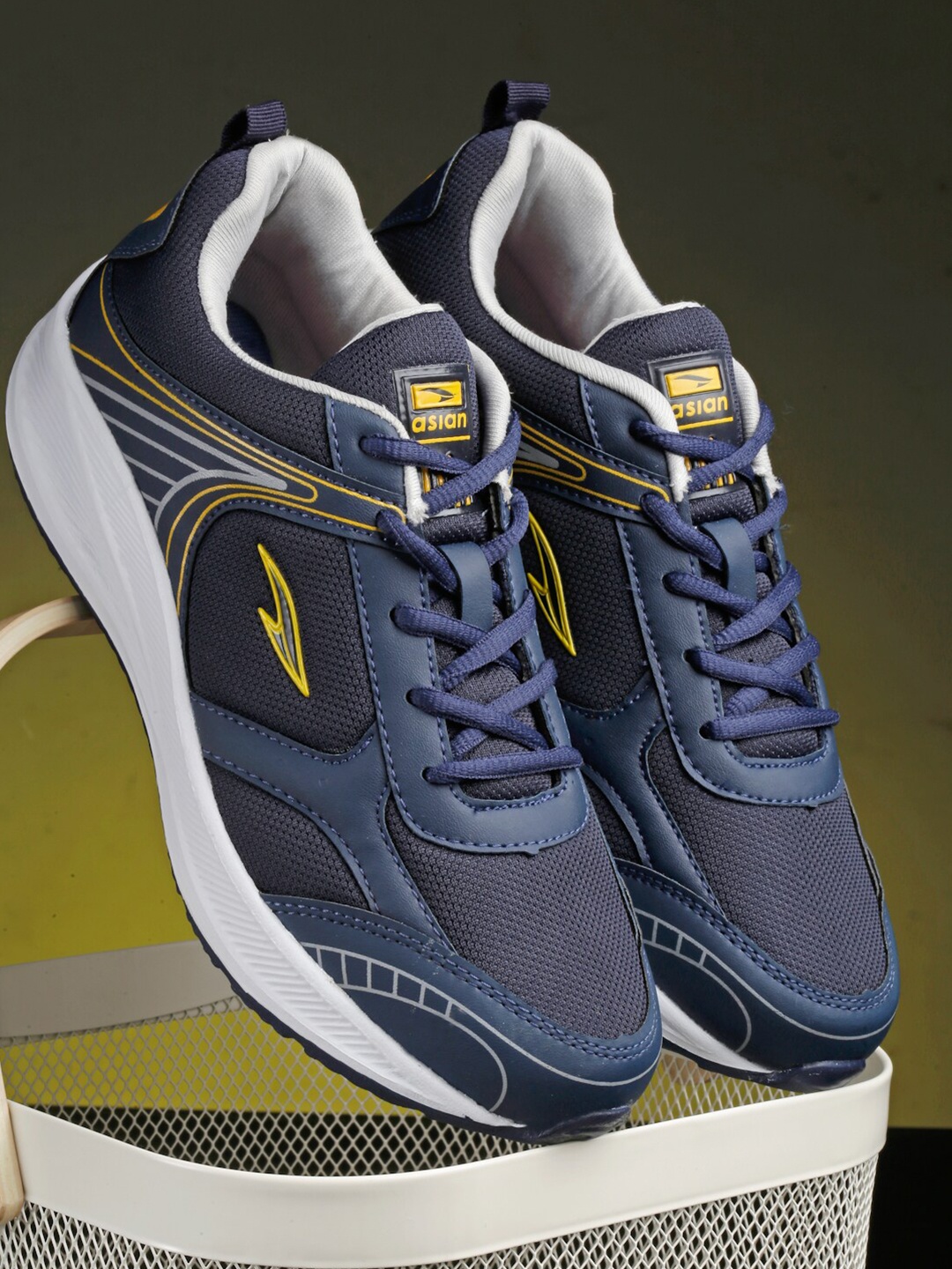 

ASIAN Men Non-Marking Lace-Up Mesh Running Shoes, Navy blue