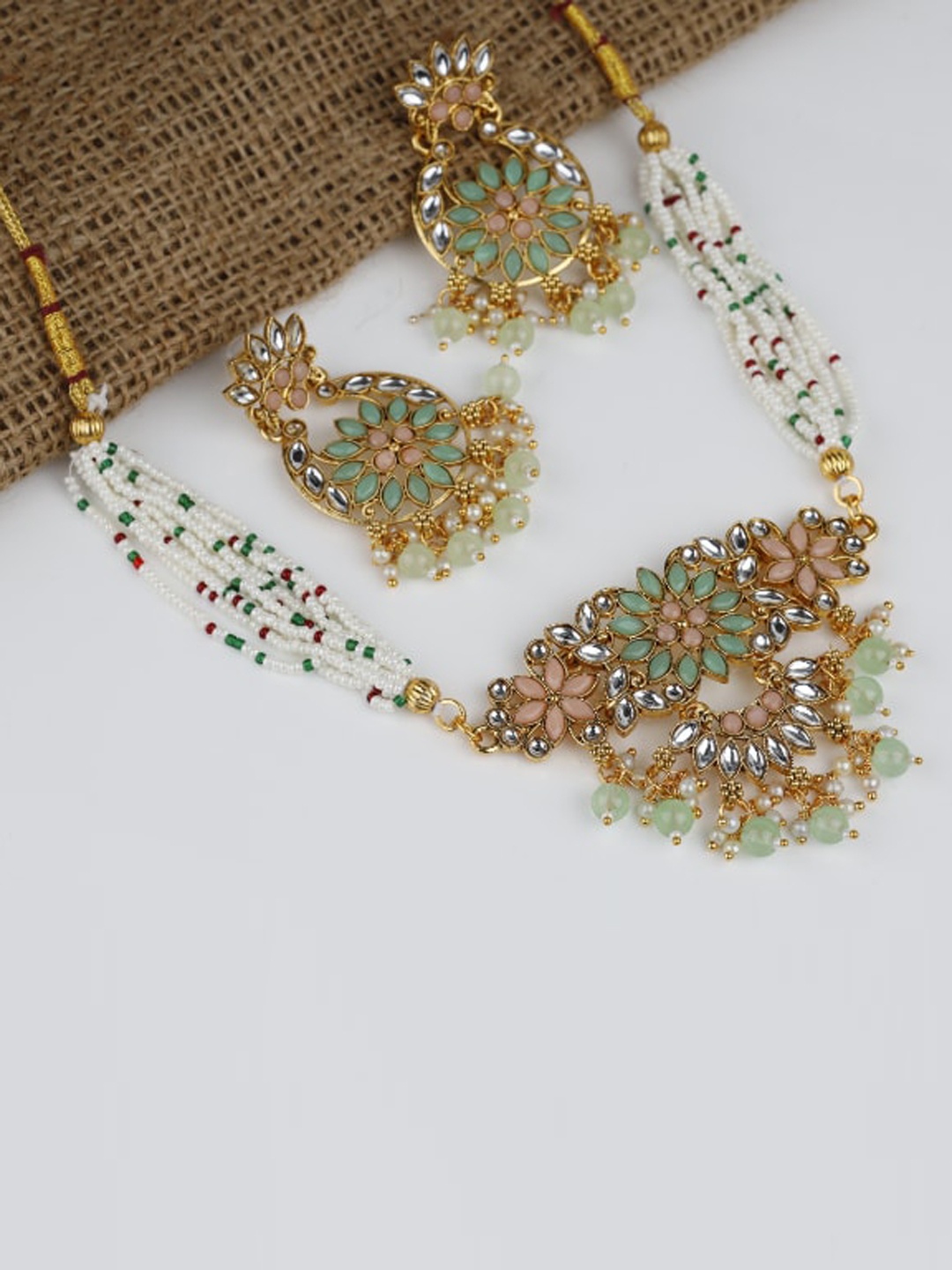 

Kord Store Gold-Plated Kundan Studded & Beaded Jewellery Set