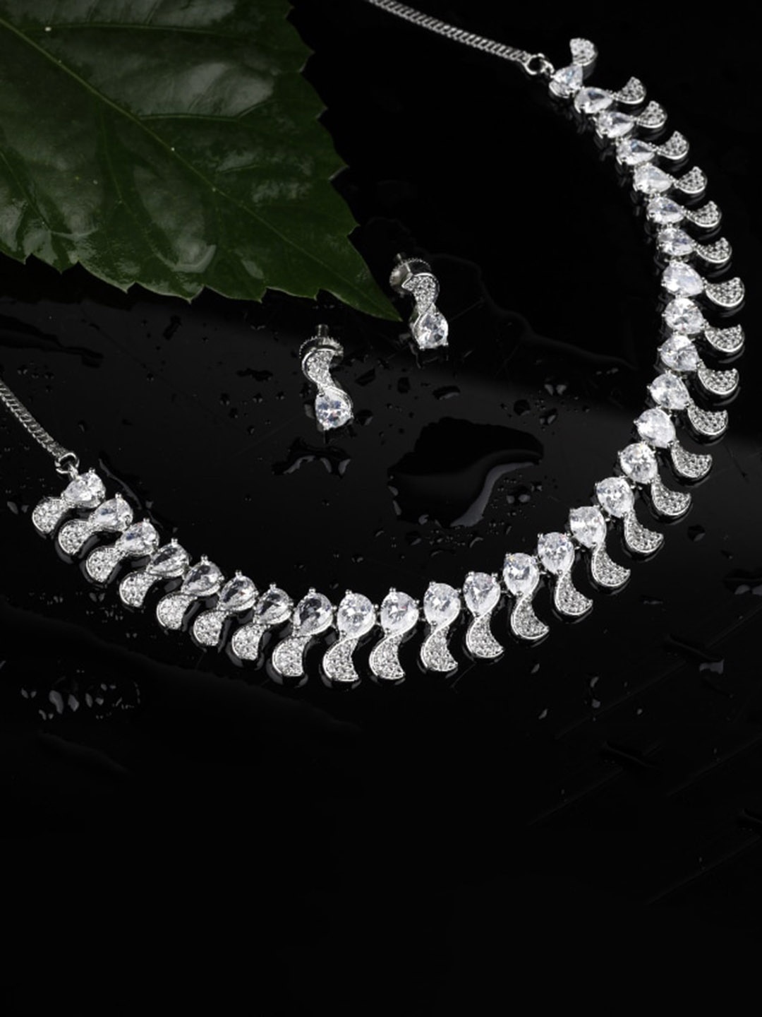 

Kord Store Rhodium-Plated AD Studded Jewellery Set, Silver