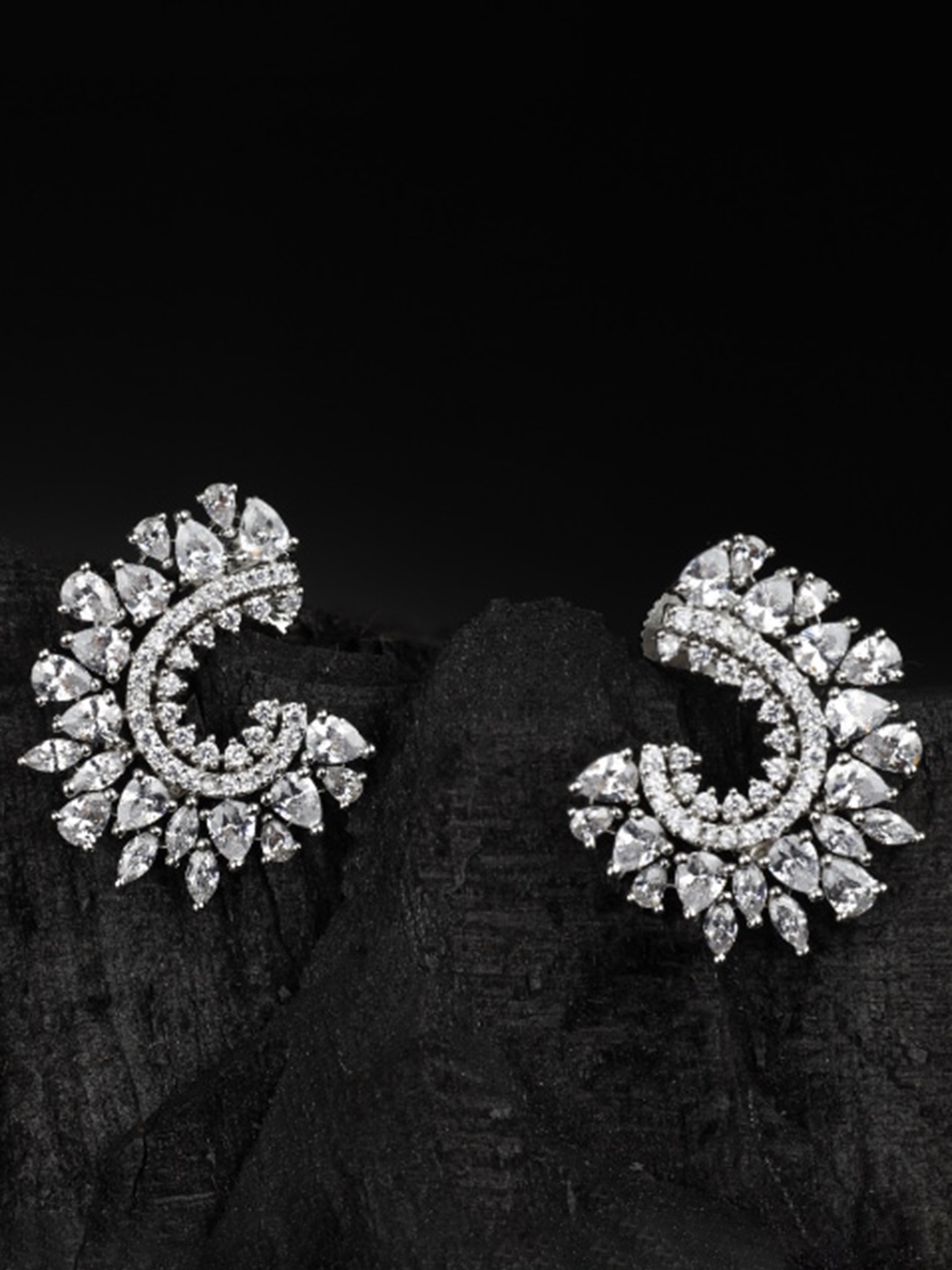

Kord Store Rhodium Plated Crescent Shaped Stud Earrings, Silver
