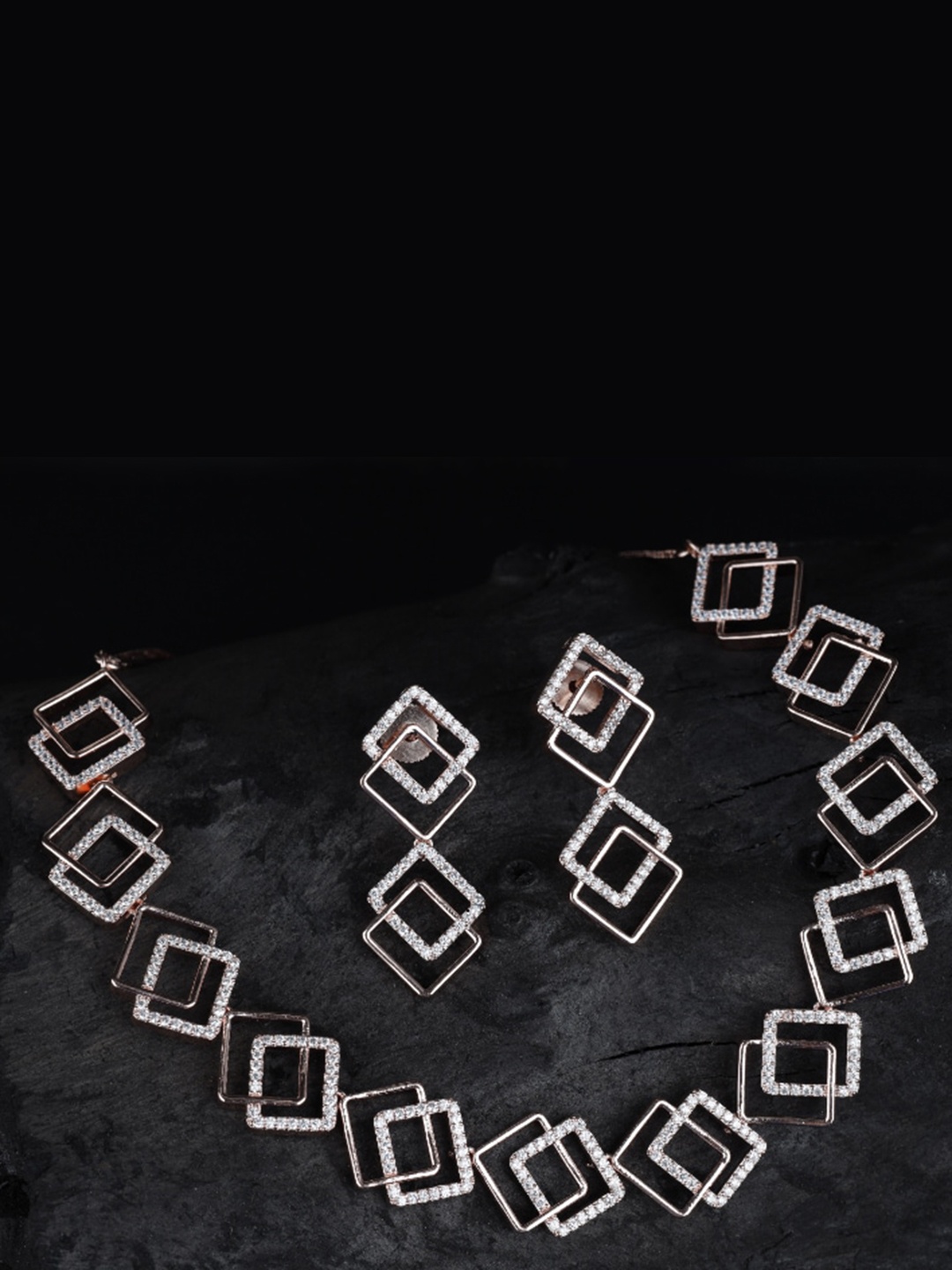 

Kord Store Rose Gold-Plated AD Studded Jewellery Set, White
