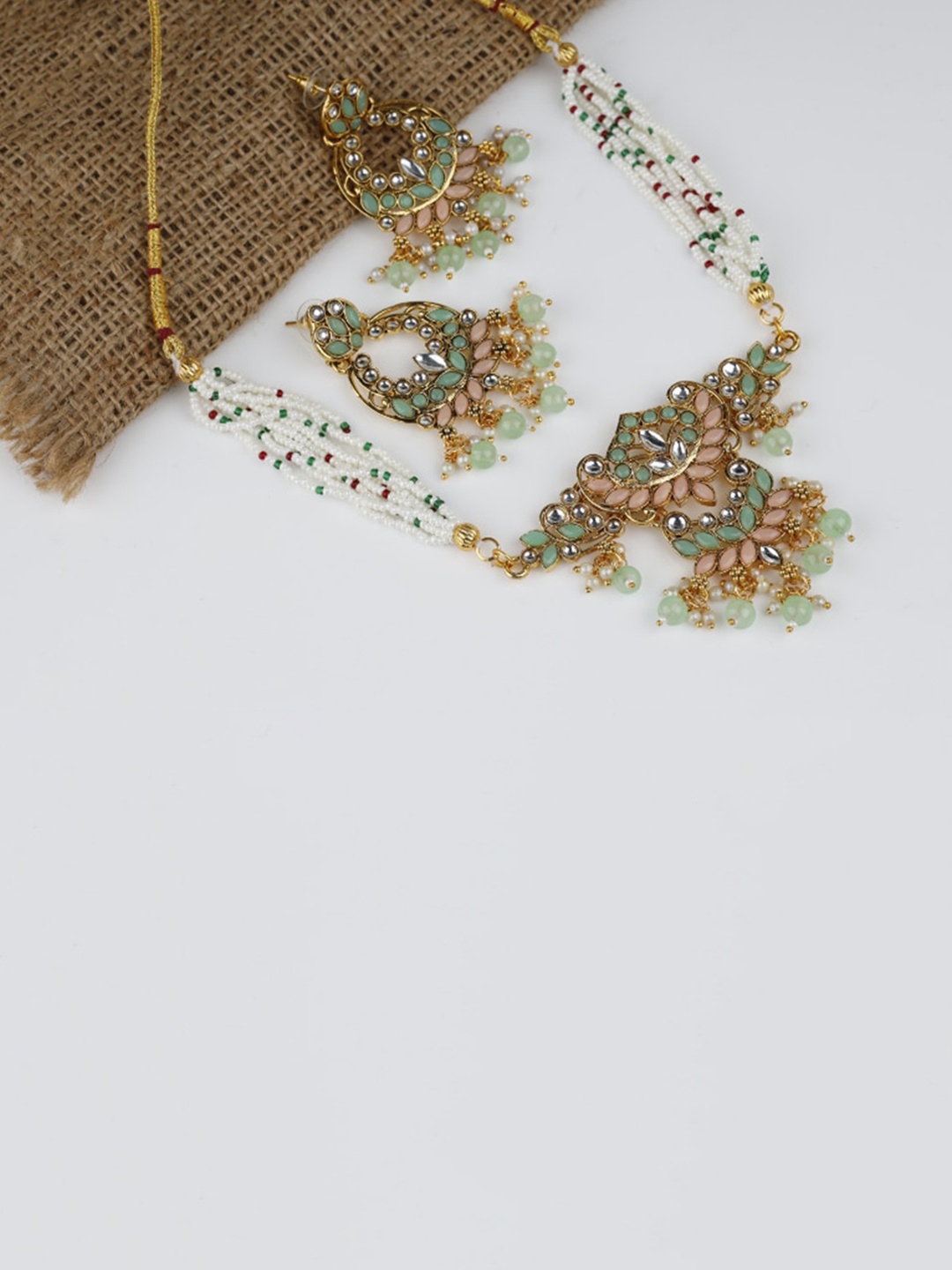 

Kord Store 18K Gold-Plated Kundan-Studded & Pearl Beaded Jewellery Set