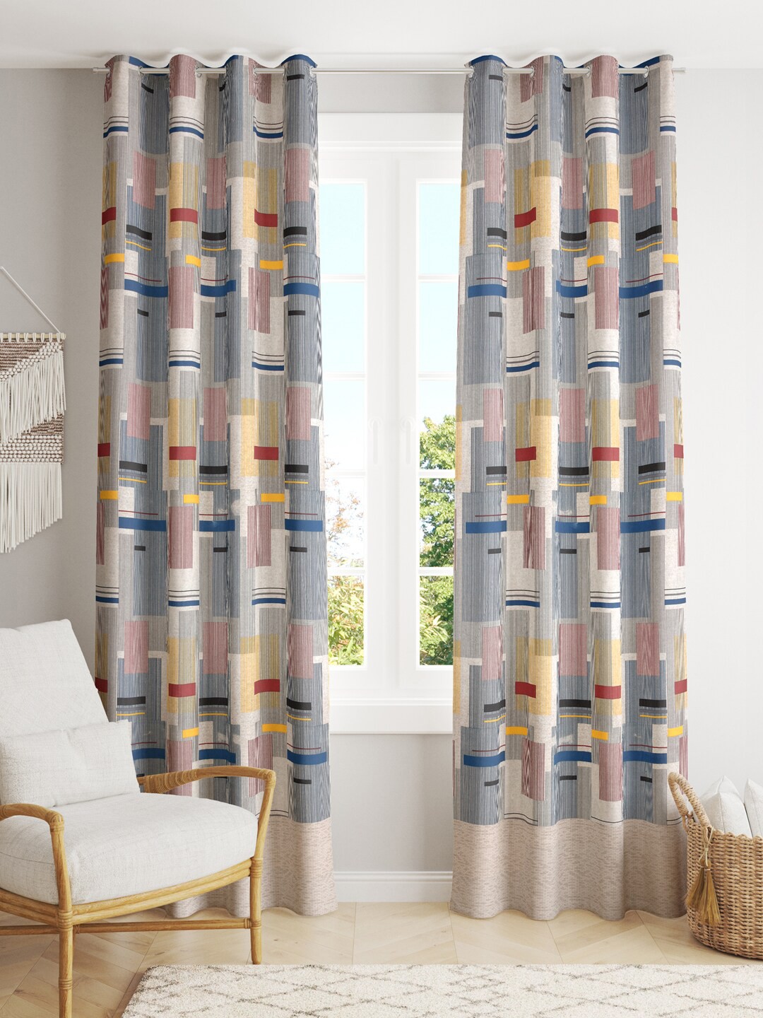 

Salona Bichona Blue & Yellow Geometric Door Curtain