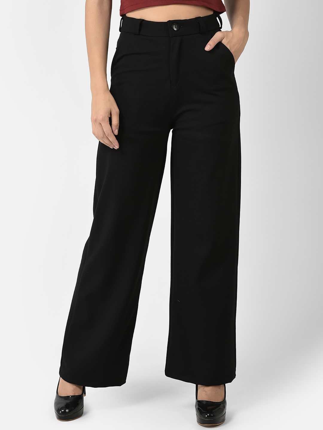 

FNOCKS Women Cotton Comfort Parallel Trousers, Black