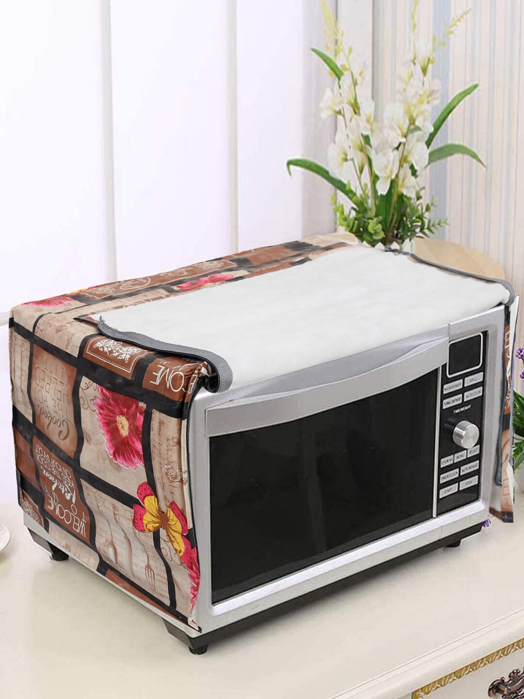 

Kuber Industries Brown & Pink Printed Microwave Oven Cover 23 Ltr