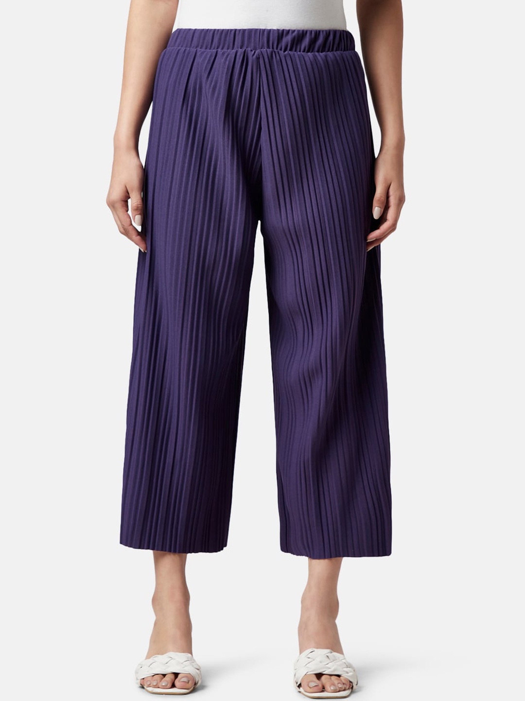 

Honey by Pantaloons Women High-Rise Pleated Parallel Trousers, Purple