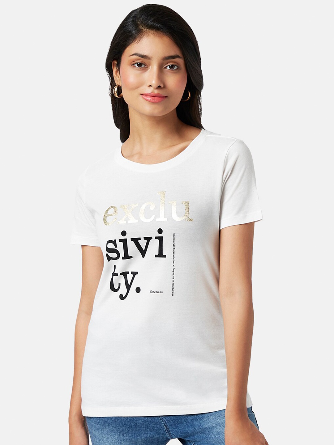 

Honey by Pantaloons Typography Printed Round Neck Cotton T-shirt, Off white