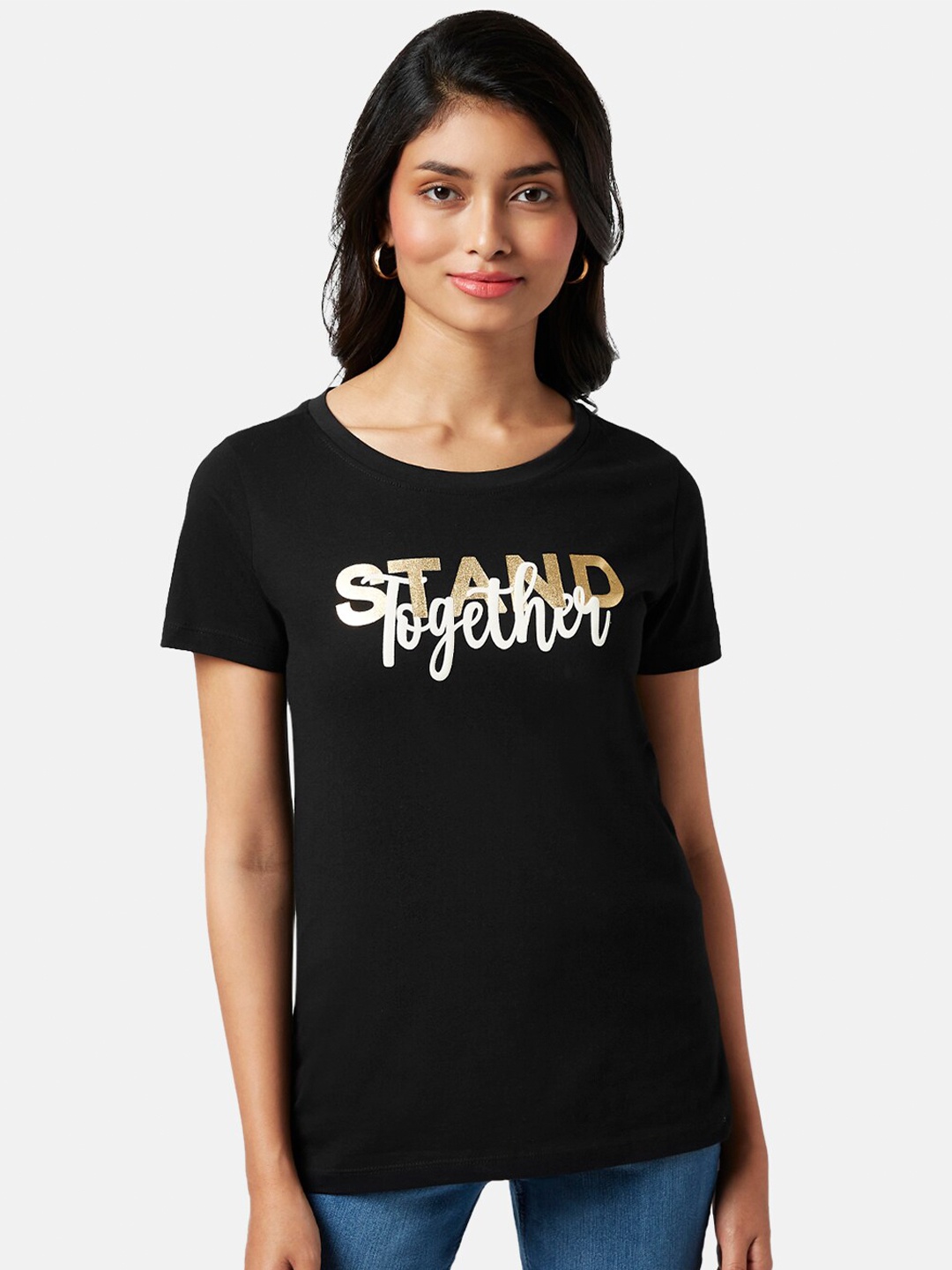 

Honey by Pantaloons Typography Printed Cotton T-shirt, Black