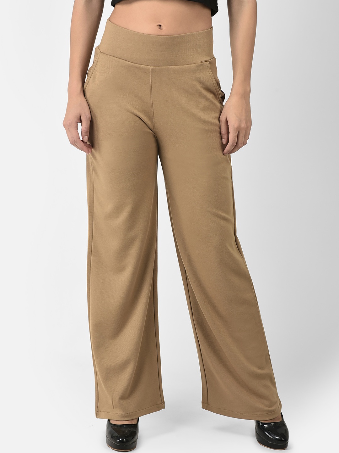 

FNOCKS Women Comfort Cotton Bootcut Trousers, Beige