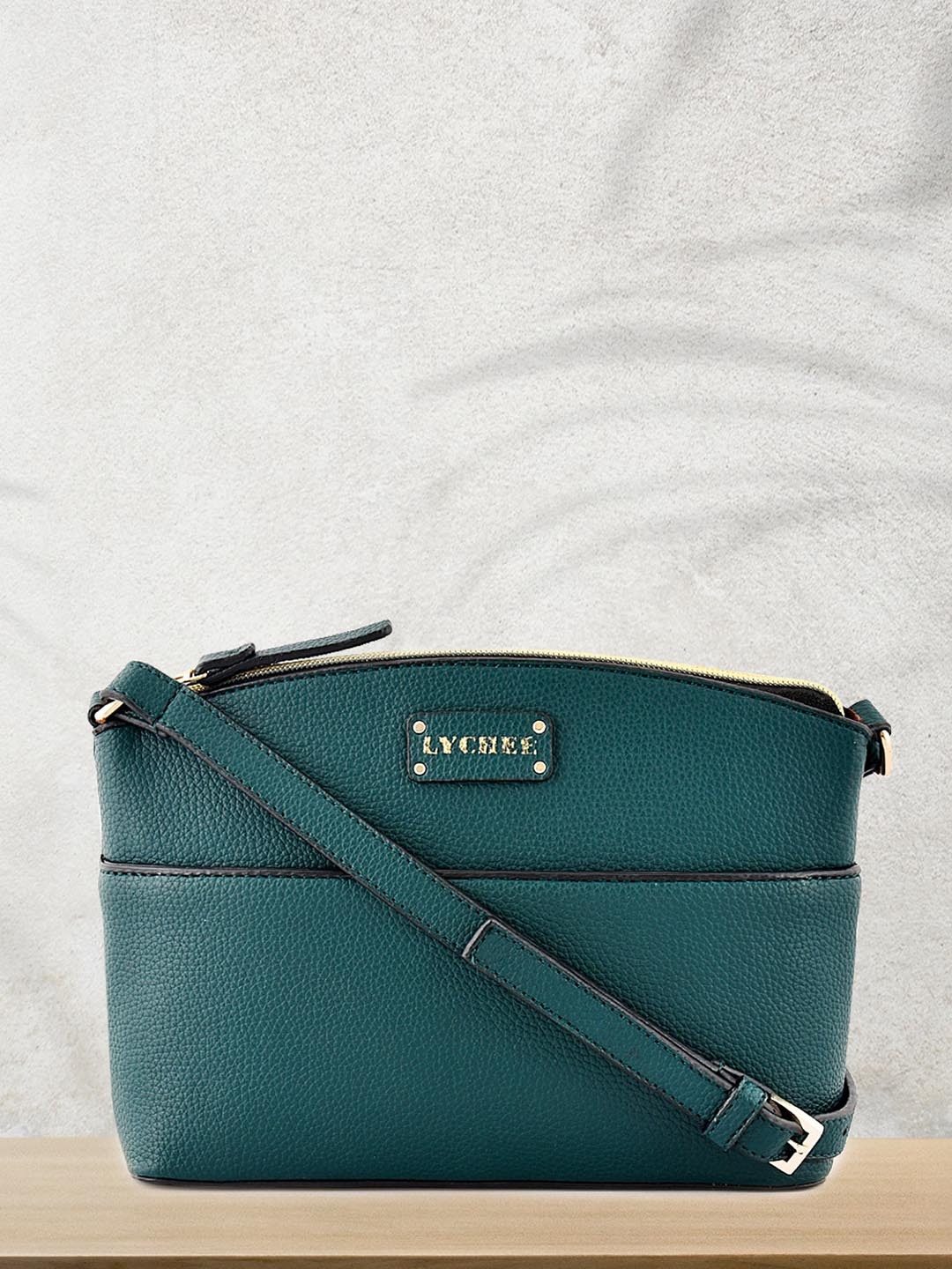 

Lychee bags Textured Structured Sling Bag, Green