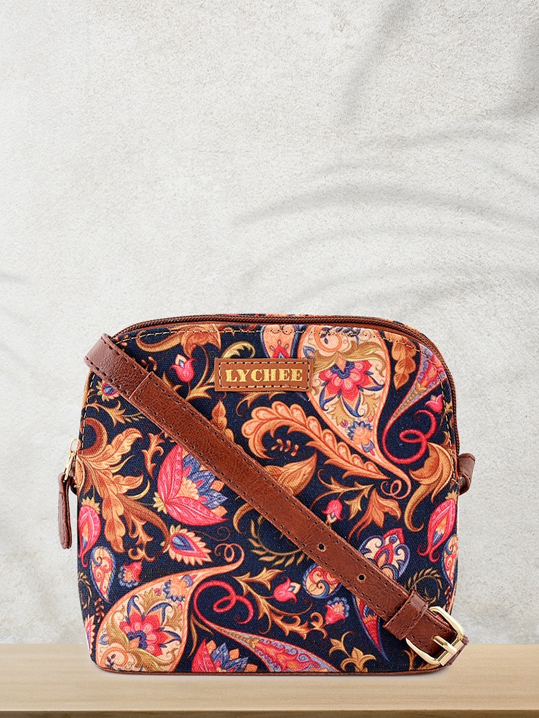 

Lychee bags Ethnic Motifs Printed Structured Sling Bag, Navy blue