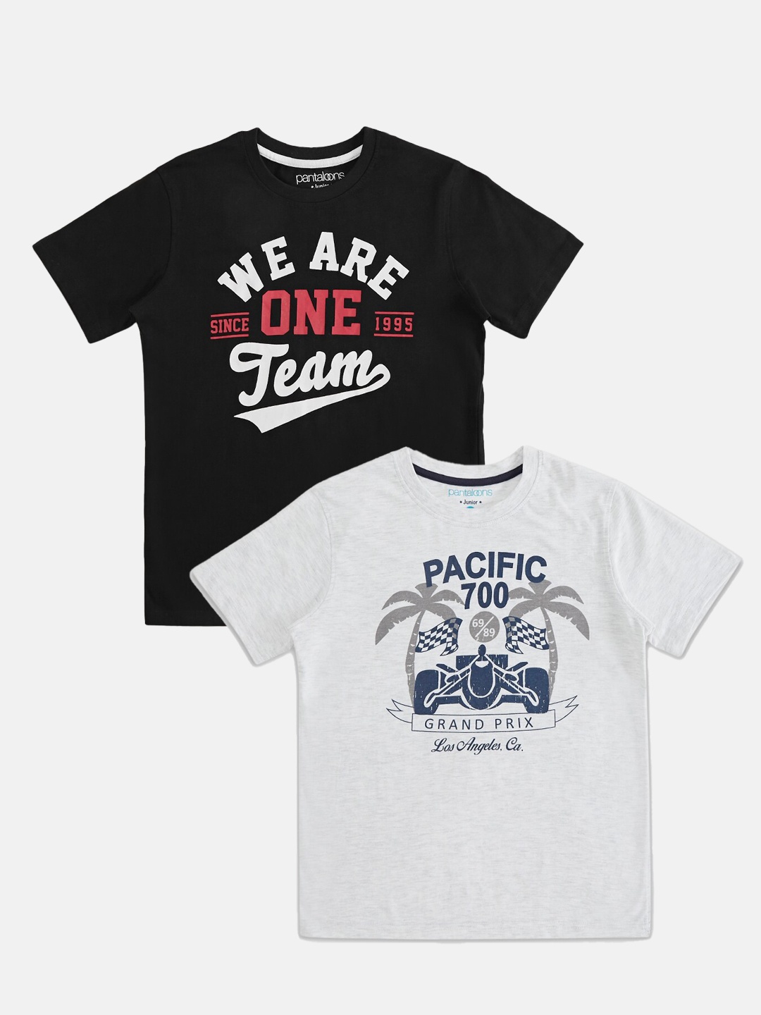 Pantaloons Junior Boys Pack of 2 Typography Printed Cotton T-shirts, Black