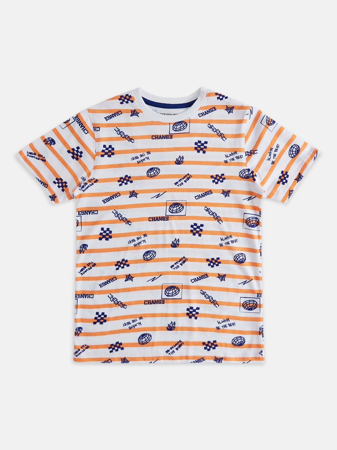 

Pantaloons Junior Boys Striped Typography Printed Cotton T-shirt, White