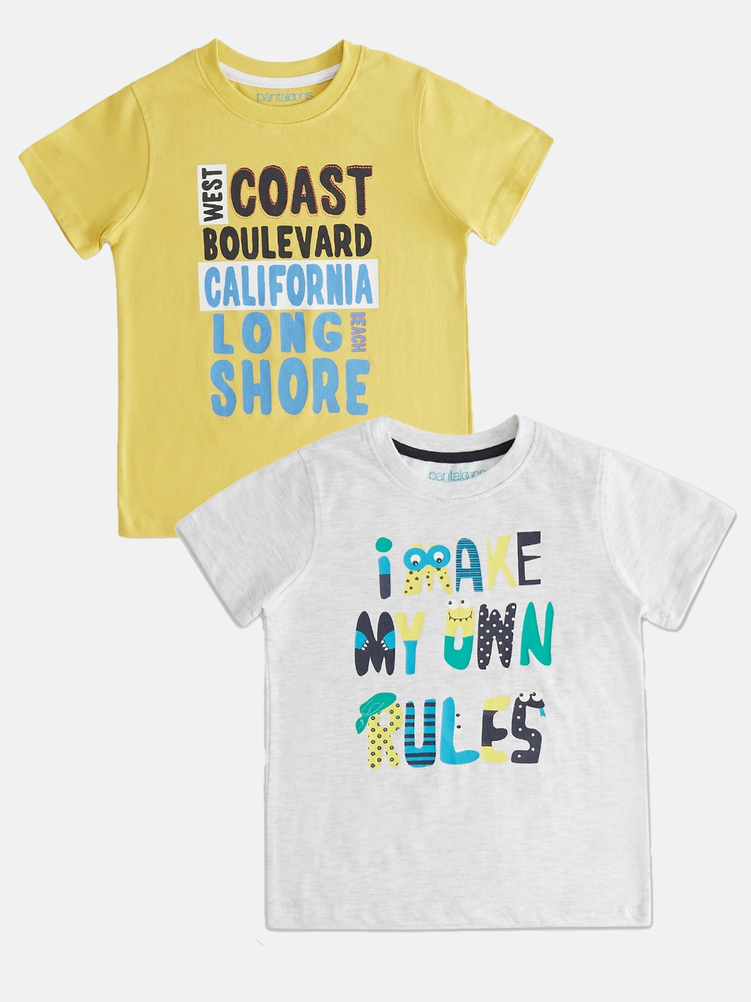 

Pantaloons Junior Boys Pack Of 2 Typography Printed Cotton T-shirt, Mustard