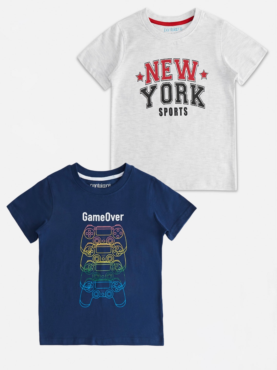 

Pantaloons Junior Boys Pack Of 2 Typography Printed Cotton T-shirt, Grey