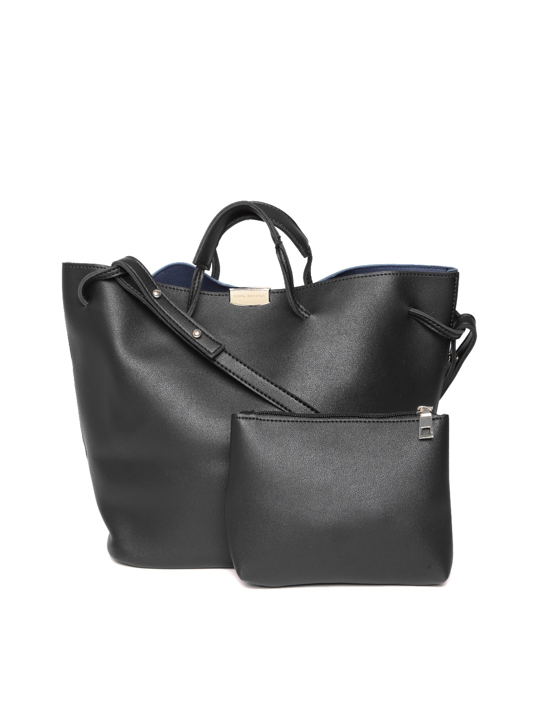

Lino Perros Black & Navy Solid Handheld Bag with Sling Strap
