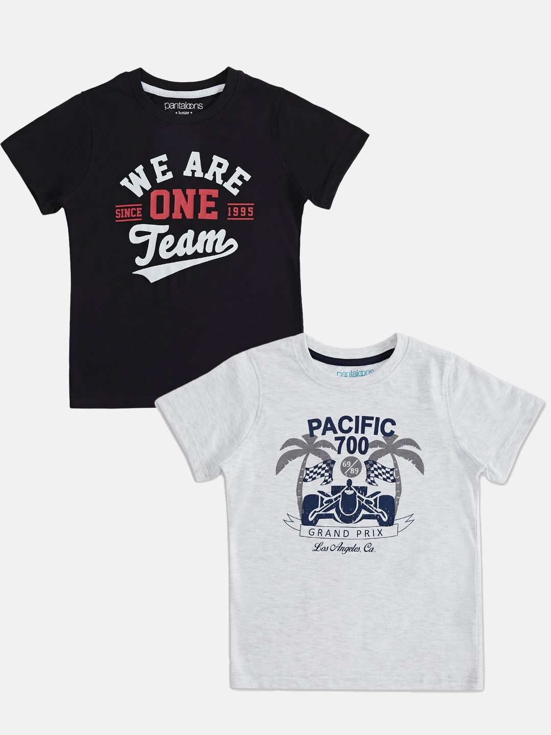 

Pantaloons Junior Boys Pack Of 2 Typography Printed Cotton T-shirt, Black
