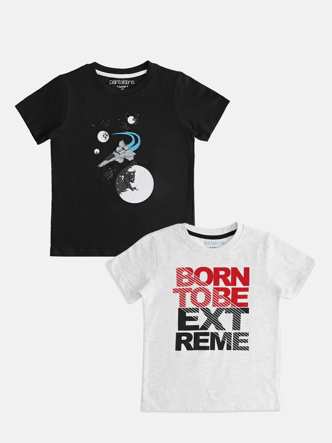 

Pantaloons Junior Boys Pack Of 2 Printed Cotton T-shirt, Black
