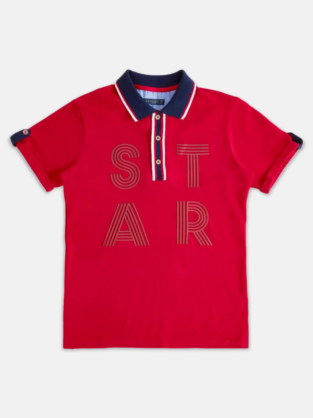 

Pantaloons Junior Boys Typography Printed Polo Collar Cotton T-shirt, Red
