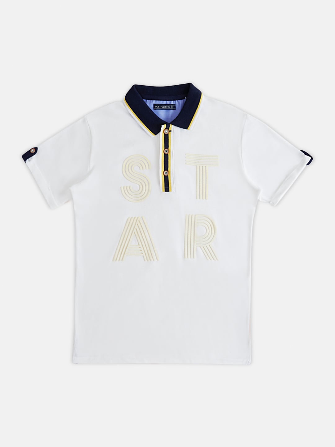 

Pantaloons Junior Boys Typography Printed Polo Collar Cotton T-shirt, White
