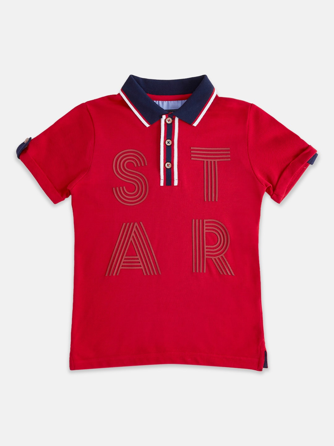 

Pantaloons Junior Boys Pique Typography Printed Polo Collar Cotton T-shirt, Red