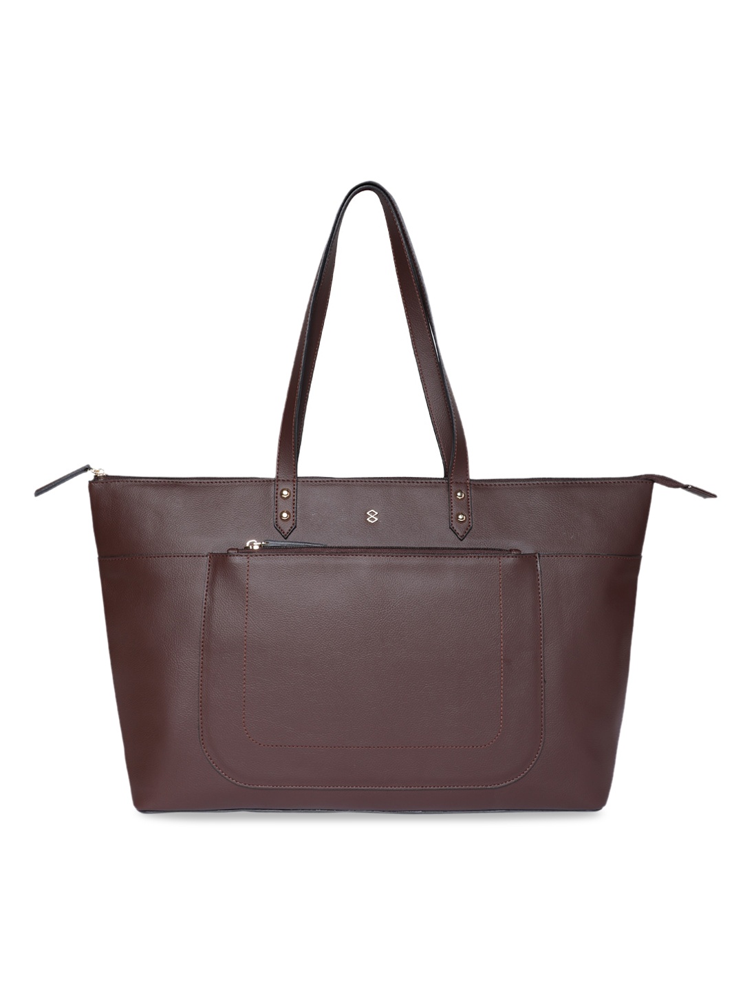 

HORRA Brown Textured Oversized Structured Tote Bag