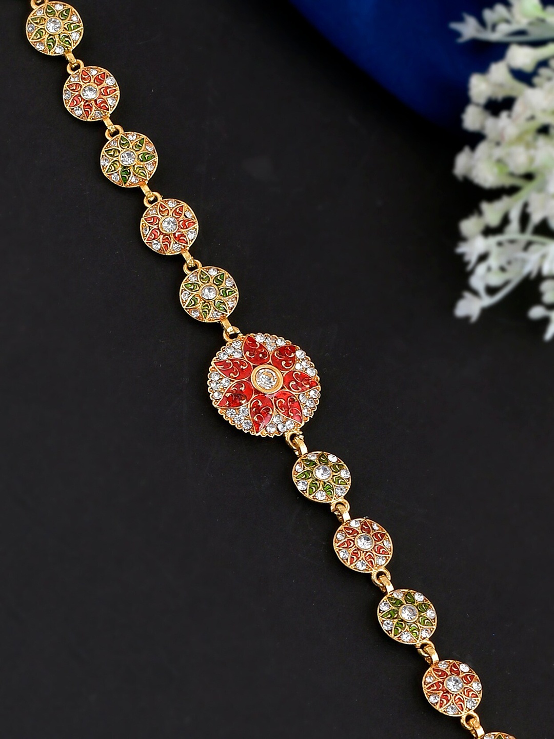 

Silvermerc Designs Gold-Plated Stone Studded Sheeshphool, Red