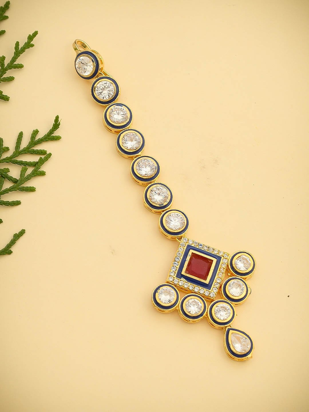 

Silvermerc Designs Gold-Plated AD-Studded Maang Tikka, Blue