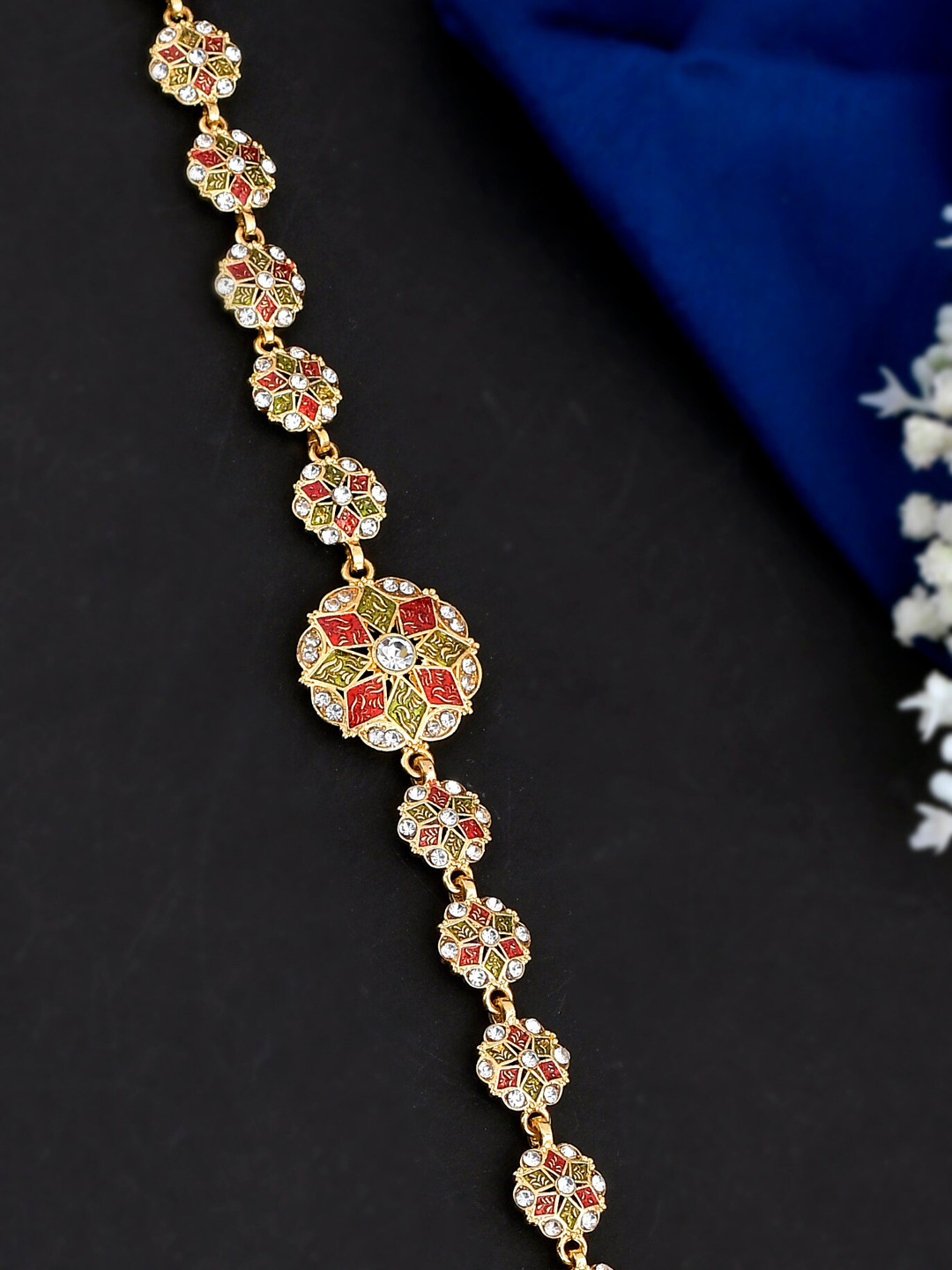 

Silvermerc Designs Gold-Plated Stone-Studded Sheeshphool, Red