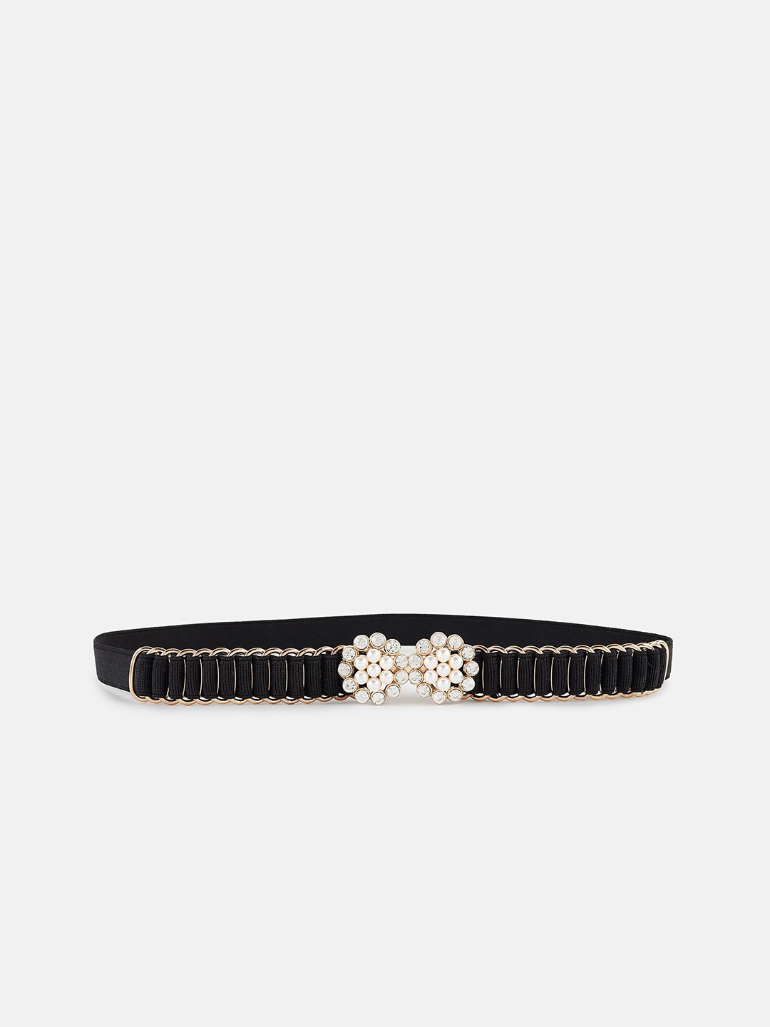 

Kazo Women Textured Belt With Artificial Beads Embellished, Black