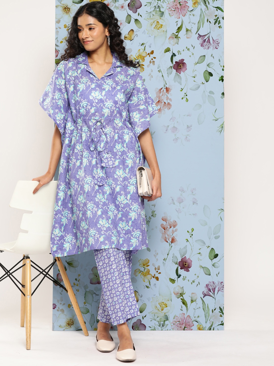 

Yufta Women Lavender Ethnic Motifs Kaftan Co Ords Set