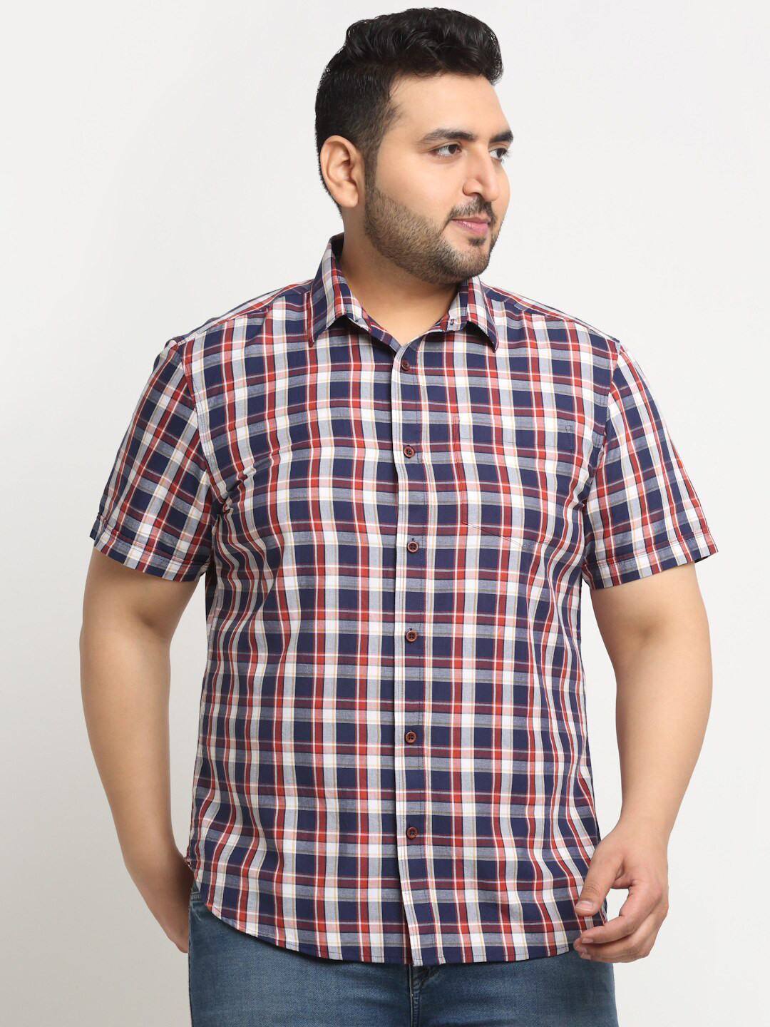 

plusS Plus Size Tartan Checks Cotton Casual Shirt, Blue