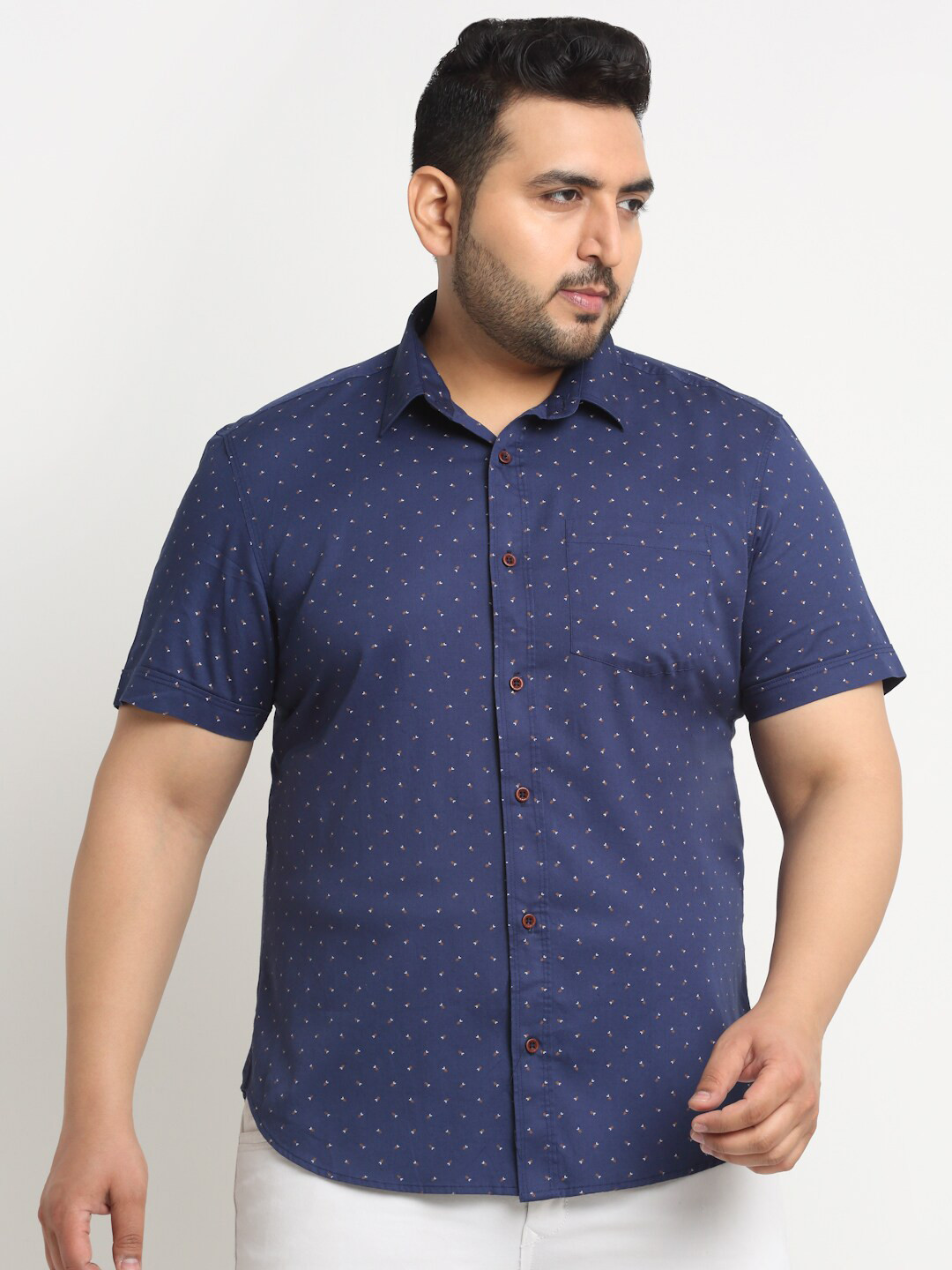 

plusS Men Printed Casual Cotton Shirt, Navy blue