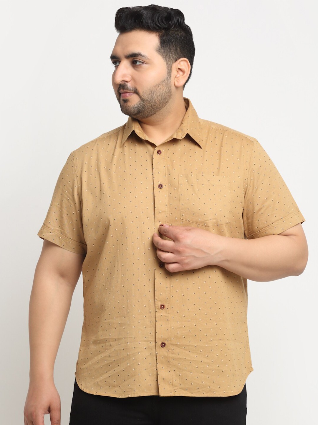 

plusS Men Casual Cotton Shirt, Brown