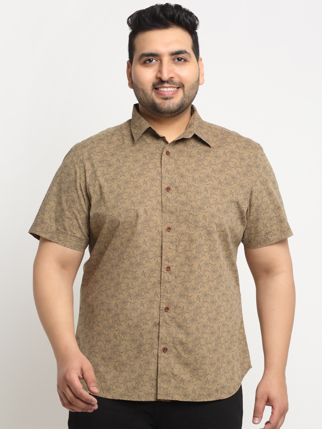 

plusS Men Floral Printed Casual Cotton Shirt, Brown