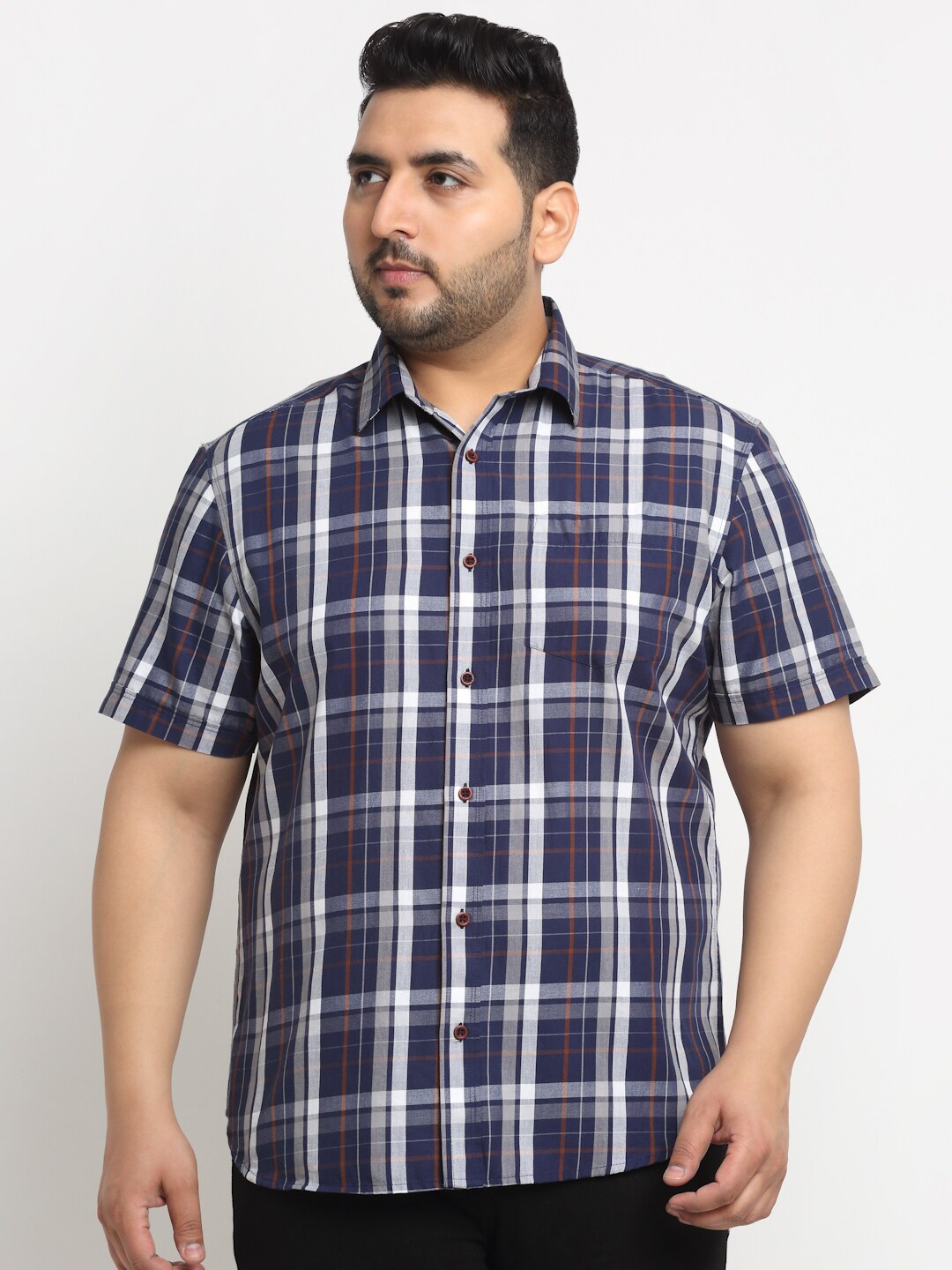 

plusS Plus Size Tartan Checks Cotton Casual Shirt, Blue