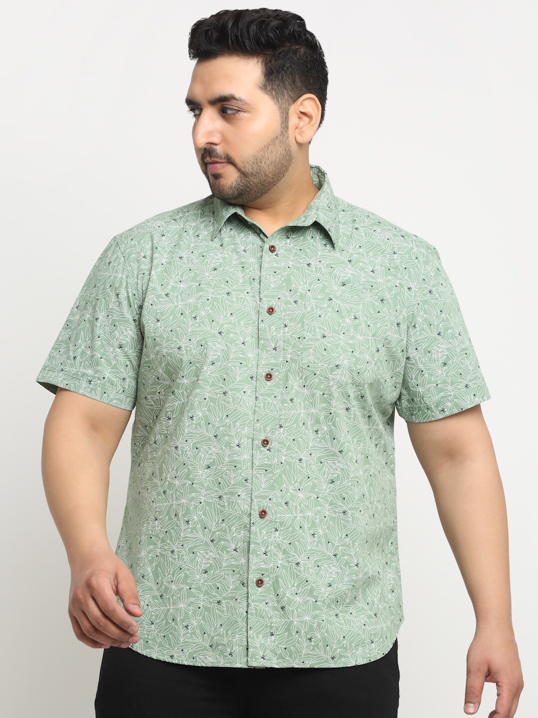 

plusS Men Floral Printed Casual Cotton Shirt, Lime green